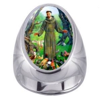 St Francis with Animals Charm Gem Sterling Ring