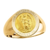 Guardian Angel Ring. 14k gold, 18 mm round top