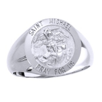 St. Michael Sterling Silver Ring, 18 mm round top