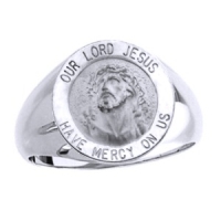 Jesus Sterling Silver Ring, 18 mm round top