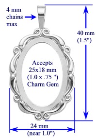 Scroll Pendant, 25x18mm in sterling silver