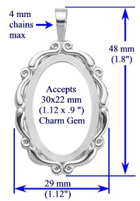 Scroll Pendant, 30x22mm in sterling silver