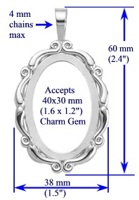 Scroll Pendant, 40x30mm in sterling silver