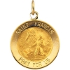 St. Francis Medal, 18 mm, 14K Yellow Gold