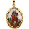 Porcelain St. Jude Medal, 25 x 19.50 mm, 14K Yellow Gold