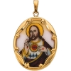 Porcelain Sacred Heart Medal, 25 x 19.50 mm, 14K Yellow Gold