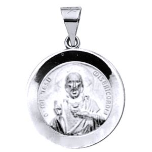 Scapular Medal, 15 mm, 14K White Gold - Click Image to Close