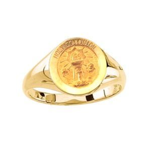 Holy Communion Ring. 14k gold, 12 mm round top - Click Image to Close
