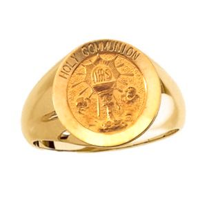 Holy Communion Ring. 14k gold, 15 mm round top - Click Image to Close