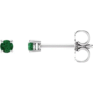 14K White 2.5 mm Round Emerald Earrings - Click Image to Close