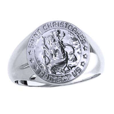 St. Christopher Sterling Silver Ring, 18 mm round top - Click Image to Close