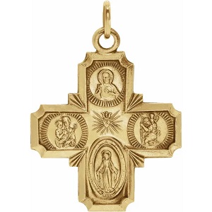 14K Yellow 12x12 mm Four-Way Cross Medal - Click Image to Close