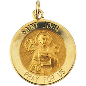 St. John The Evangelist Medal, 15 mm, 14K Yellow Gold - Click Image to Close