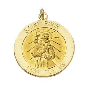 St. Roch Medal, 15 mm, 14K Yellow Gold - Click Image to Close