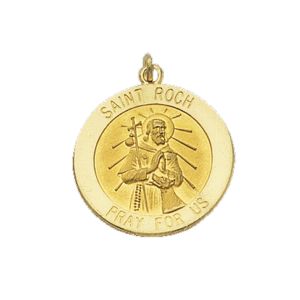St. Roch Medal, 12 mm, 14K Yellow Gold - Click Image to Close