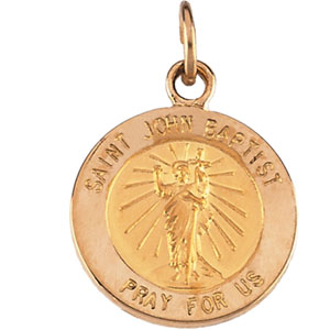 St. John The Baptist Medal, 15 mm, 14K Yellow Gold - Click Image to Close