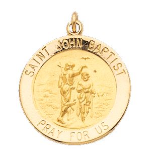 St. John The Baptist Medal, 22 mm, 14K Yellow Gold - Click Image to Close