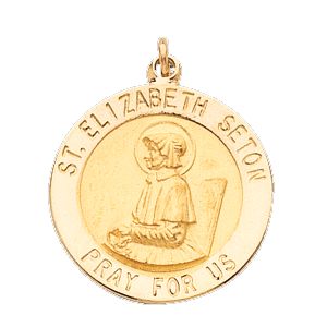 St. Elizabeth Seton Medal, 15 mm, 14K Yellow Gold - Click Image to Close