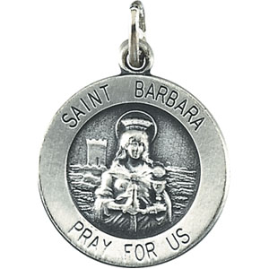 St. Barbara Medal, 14.75 mm, Sterling Silver - Click Image to Close