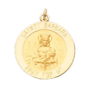 St. Barbara Medal, 18 mm, 14K Yellow Gold - Click Image to Close