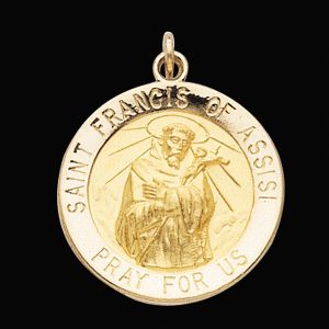 St. Francis of Assisi Medal, 15 mm, 14K Yellow Gold - Click Image to Close