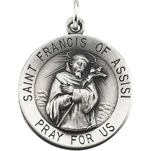 St. Francis of Assisi Medal, 22 mm, Sterling Silver - Click Image to Close