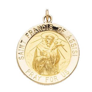 St. Francis of Assisi Medal, 25 mm, 14K Yellow Gold - Click Image to Close