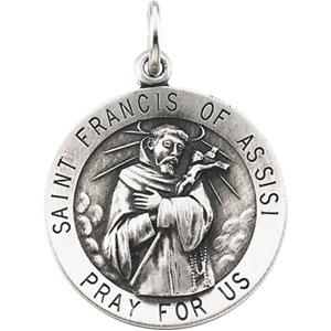 St. Francis of Assisi Medal, 18 mm, Sterling Silver - Click Image to Close