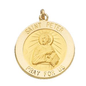 St. Peter Medal, 15 mm, 14K Yellow Gold - Click Image to Close