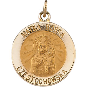 Matka Boska Medal, 15 mm, 14K Yellow Gold - Click Image to Close