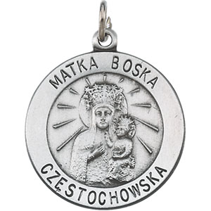 Matka Boska Medal, 18.25 mm, Sterling Silver - Click Image to Close
