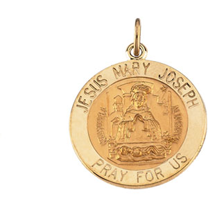 Jesus,Mary,Joseph Medal, 12 mm, 14K Yellow Gold - Click Image to Close
