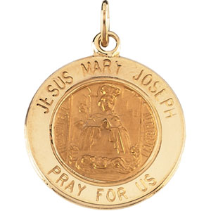 Jesus,Mary,Joseph Medal, 18 mm, 14K Yellow Gold - Click Image to Close