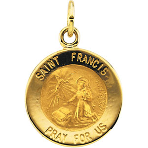 St. Francis Medal, 15 mm, 14K Yellow Gold - Click Image to Close