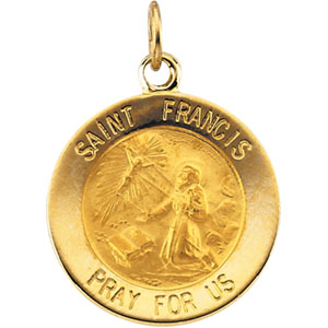St. Francis Medal, 25 mm, 14K Yellow Gold - Click Image to Close