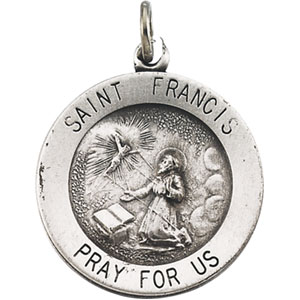 St. Francis Medal, 18.25 mm, Sterling Silver - Click Image to Close