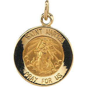 St. Martha Medal, 15 mm, 14K Yellow Gold - Click Image to Close