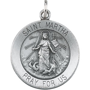 St. Martha Medal, 18.5 mm, Sterling Silver - Click Image to Close
