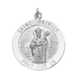 St. Patrick Medal, 15 mm, Sterling Silver - Click Image to Close