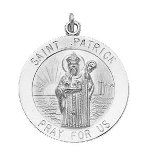 St. Patrick Medal, 22 mm, Sterling Silver - Click Image to Close