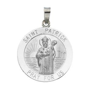 St. Patrick Medal, 15 mm, 14K White Gold - Click Image to Close