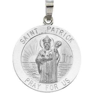 St. Patrick Medal, 18 mm, 14K White Gold - Click Image to Close