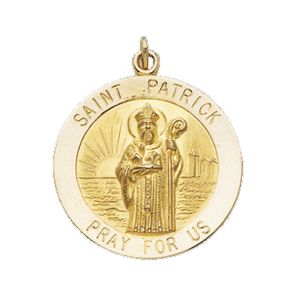 St. Patrick Medal, 18 mm, 14K Yellow Gold - Click Image to Close