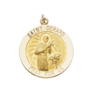 St. Gerard Medal, 15 mm, 14K Yellow Gold - Click Image to Close