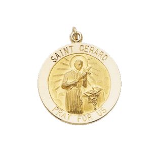 St. Gerard Medal, 12 mm, 14K Yellow Gold - Click Image to Close