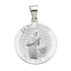 St. Gerard Medal, 15 mm, 14K White Gold - Click Image to Close