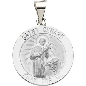 St. Gerard Medal, 18 mm, 14K White Gold - Click Image to Close