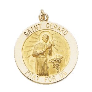 St. Gerard Medal, 22 mm, 14K Yellow Gold - Click Image to Close