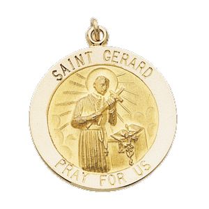 St. Gerard Medal, 25 mm, 14K Yellow Gold - Click Image to Close