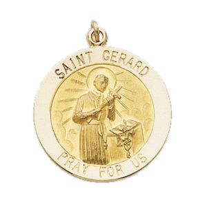 St. Gerard Medal, 18 mm, 14K Yellow Gold - Click Image to Close